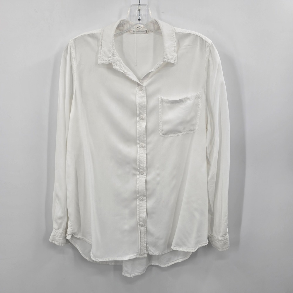 Beachlunchlounge Blouse Womens L White Viscose Button Down Long Sleeve Pocket